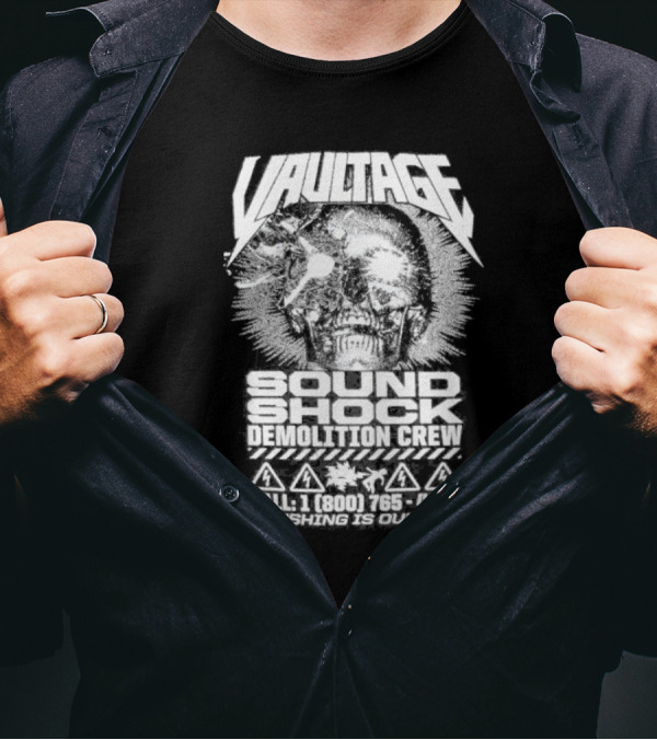 Vaultage Space Laces Sound Shock Demolition Crew Crushing Is Our Biz Skull T-Shirt