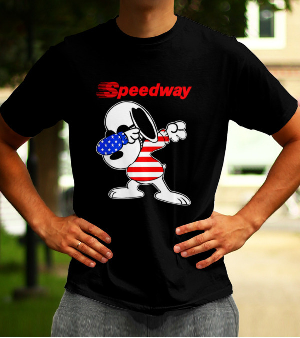 Speedway Snoopy Dabbing American Flag Outfit T-Shirt