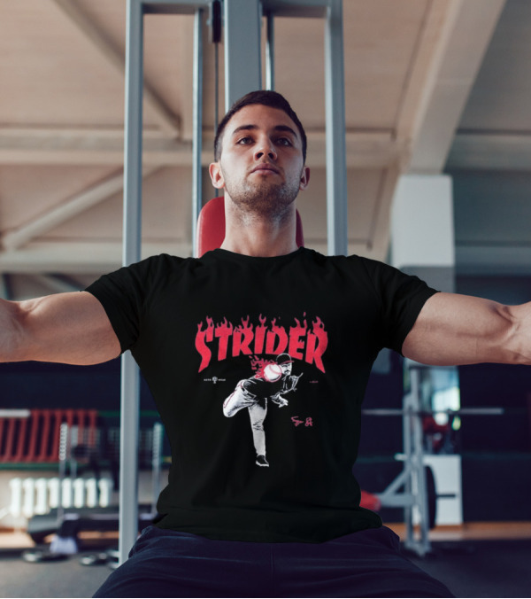 Strider Flames Baseball Pitcher Throwing Action T-Shirt