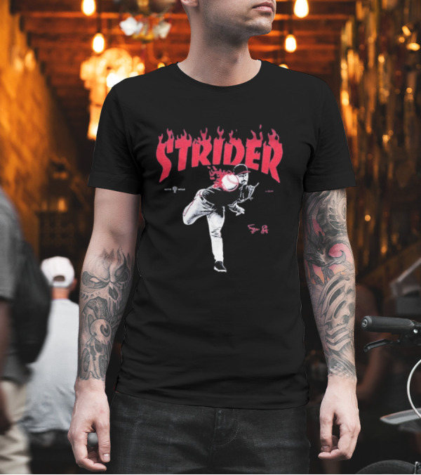 Strider Flames Baseball Pitcher Throwing Action T-Shirt