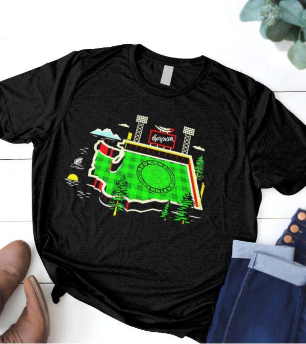 Spokane Indians Stadium Washington State Map Baseball Field T-Shirt