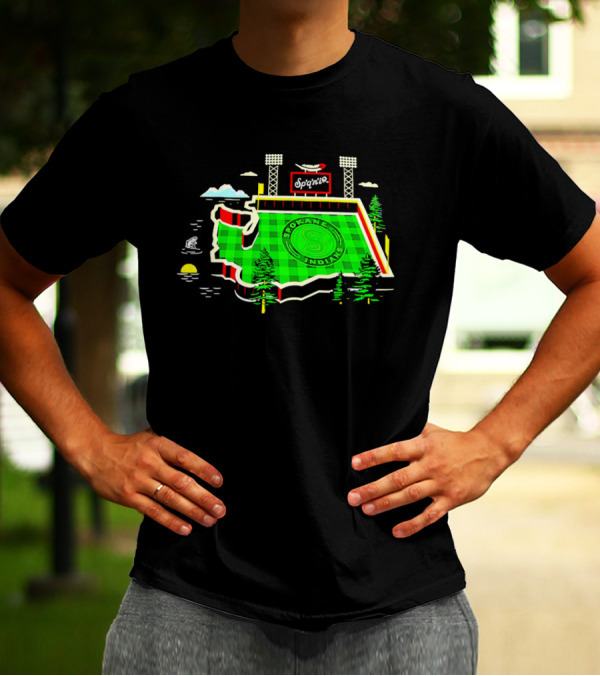 Spokane Indians Stadium Washington State Map Baseball Field T-Shirt