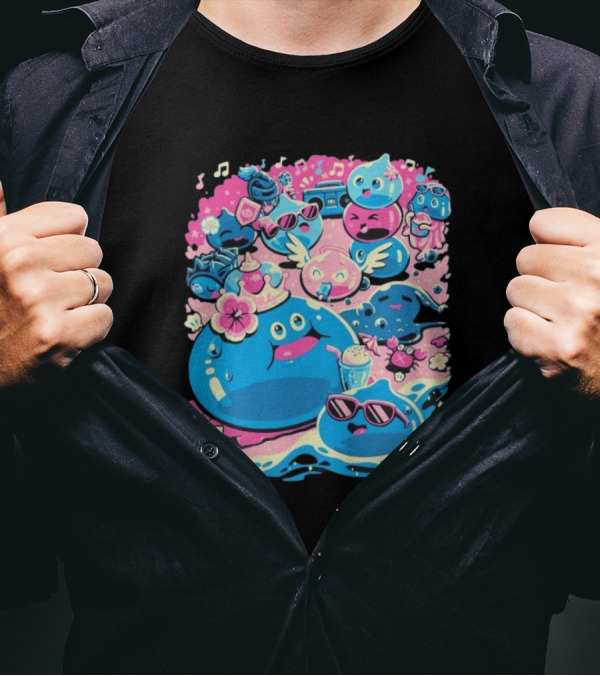Summer Slimes Cute Blue And Pink Watercolor Style Festival Fun T-Shirt
