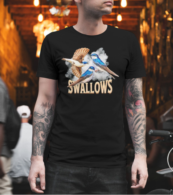 Swallows Blue Bird Trio With Clouds T-Shirt