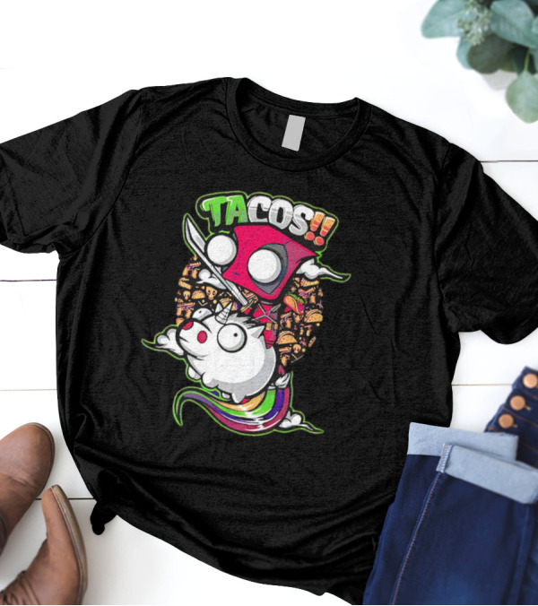 Tacos Deadpool Riding Unicorn Surrounded By Tacos Cartoon T-Shirt