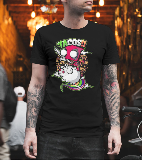 Tacos Deadpool Riding Unicorn Surrounded By Tacos Cartoon T-Shirt