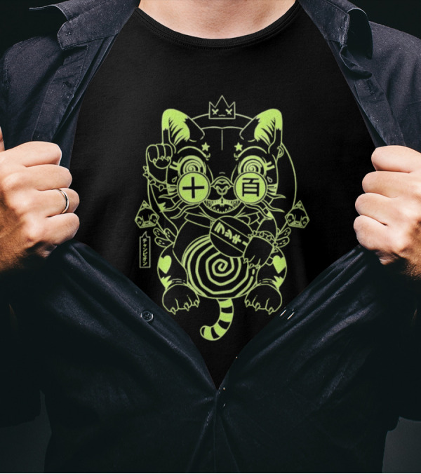 Ten Hundred Blind Luck Maneki Neko Neon Cat T-Shirt