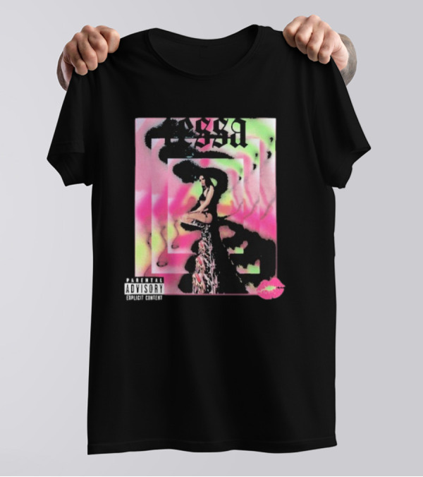 Tessa Mirror Kiss Parental Advisory Pink And Green Spiral T-Shirt