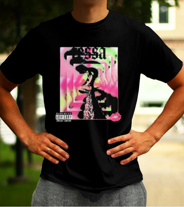 Tessa Mirror Kiss Parental Advisory Pink And Green Spiral T-Shirt