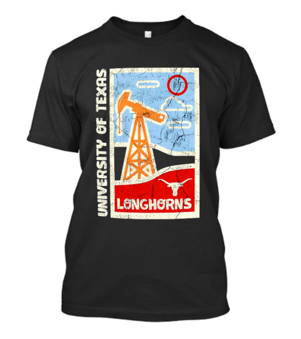 University Of Texas Longhorns Retro Oil Derrick And Bull Skull T-Shirt