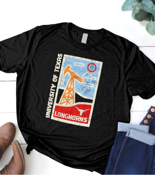 University Of Texas Longhorns Retro Oil Derrick And Bull Skull T-Shirt