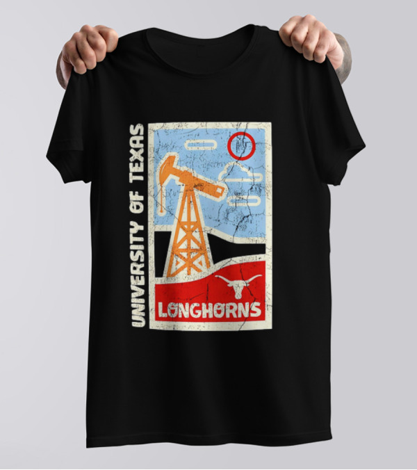University Of Texas Longhorns Retro Oil Derrick And Bull Skull T-Shirt