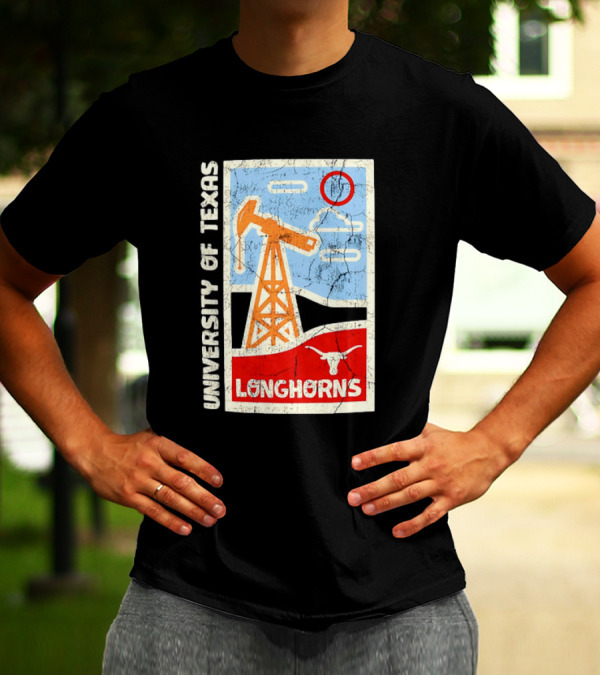 University Of Texas Longhorns Retro Oil Derrick And Bull Skull T-Shirt