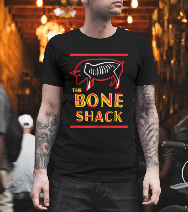 THE BONE SHACK Pig Neon Style Rib Outline T-Shirt