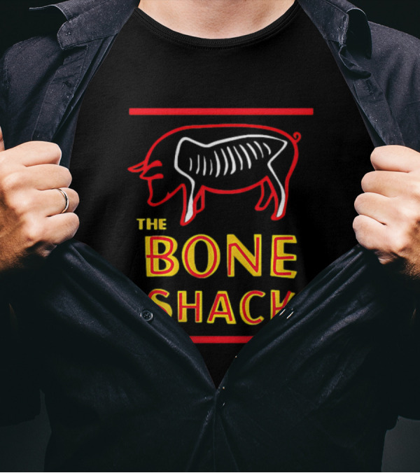 THE BONE SHACK Pig Neon Style Rib Outline T-Shirt
