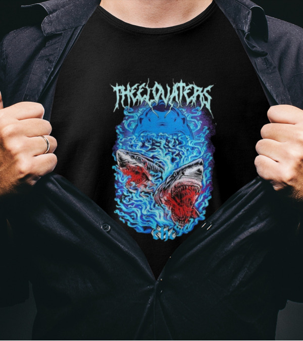 The Elovaters Beware Of Sharks Electric Blue Fierce Shark Trio T-Shirt