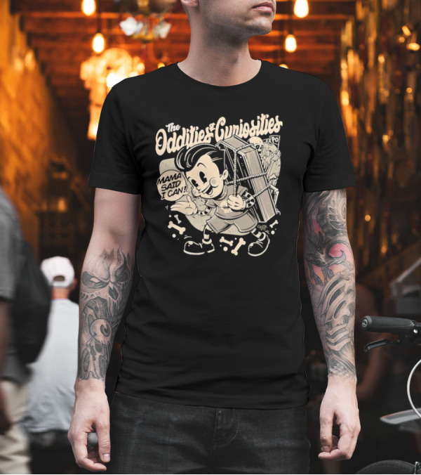 The Oddities And Curiosities Expo Mama Said I Can Skeleton Cartoon Character Carrying Coffin T-Shirt