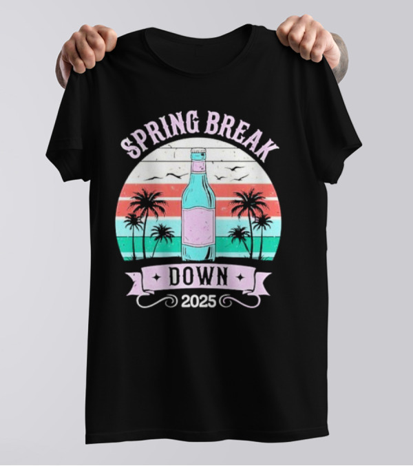 Spring Break Down 2025 Bottle Palms Retro Stripes Vintage Vibe T-Shirt