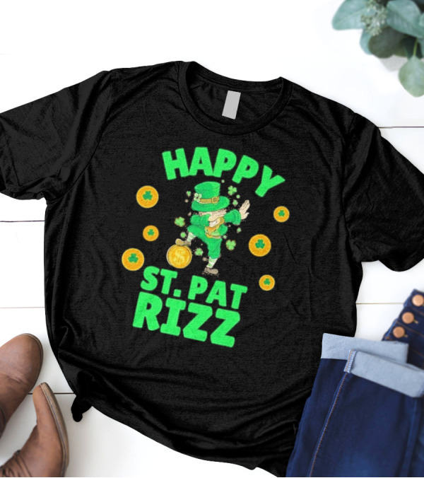 Happy St. Pat Rizz Leprechaun Coins And Shamrocks T-Shirt