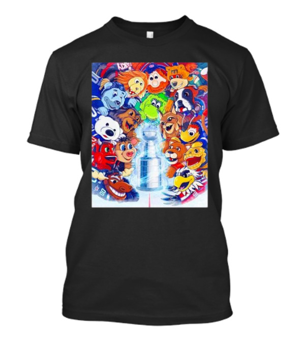 Stanley Cup Playoffs 2025 Mascots With NHL Team Icons Featuring Iconic Trophy T-Shirt