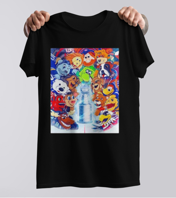 Stanley Cup Playoffs 2025 Mascots With NHL Team Icons Featuring Iconic Trophy T-Shirt