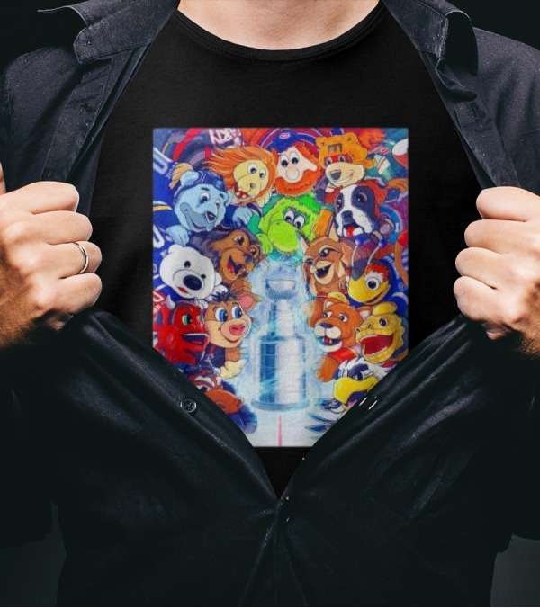 Stanley Cup Playoffs 2025 Mascots With NHL Team Icons Featuring Iconic Trophy T-Shirt