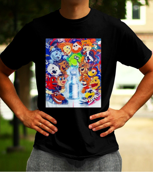 Stanley Cup Playoffs 2025 Mascots With NHL Team Icons Featuring Iconic Trophy T-Shirt