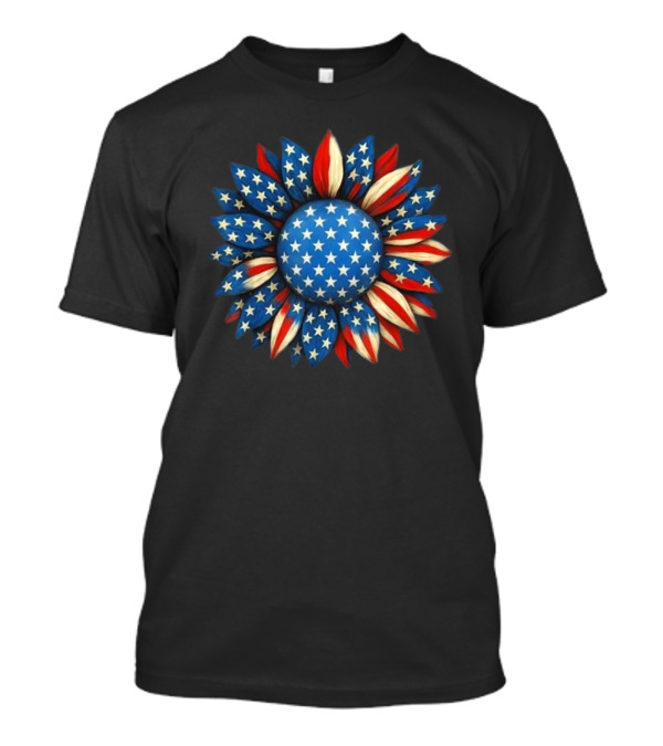 Sunflower American Flag 4th Of July Women Men Merica USA Patriotic Flower T-Shirt