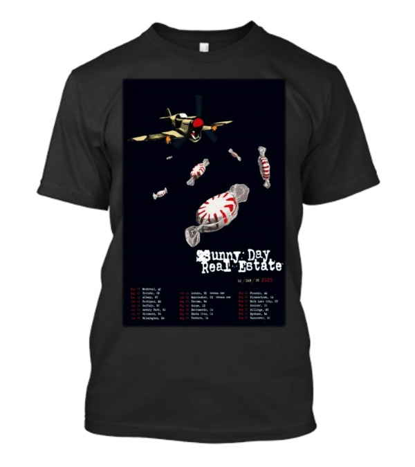 Sunny Day Real Estate Tour 2025 US CAN UK With Airplane And Candy Imagery T-Shirt