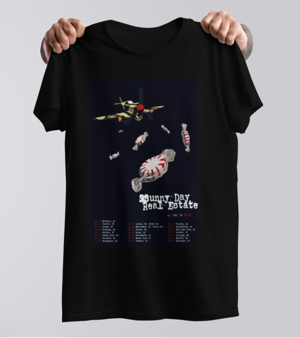 Sunny Day Real Estate Tour 2025 US CAN UK With Airplane And Candy Imagery T-Shirt