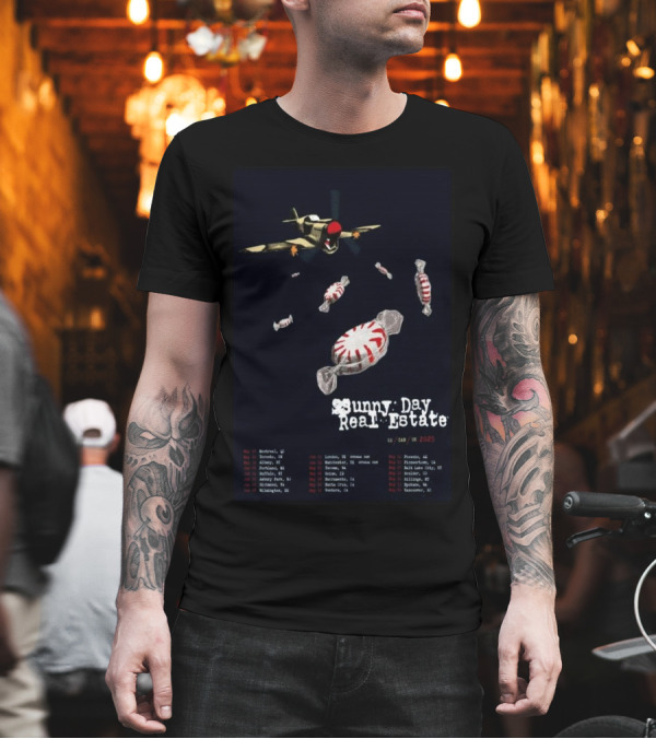 Sunny Day Real Estate Tour 2025 US CAN UK With Airplane And Candy Imagery T-Shirt