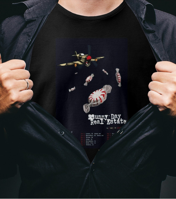 Sunny Day Real Estate Tour 2025 US CAN UK With Airplane And Candy Imagery T-Shirt