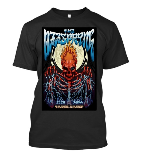 The Offspring Japan Tour 2025 Flaming Skull Art With Lightning And Full Moon T-Shirt