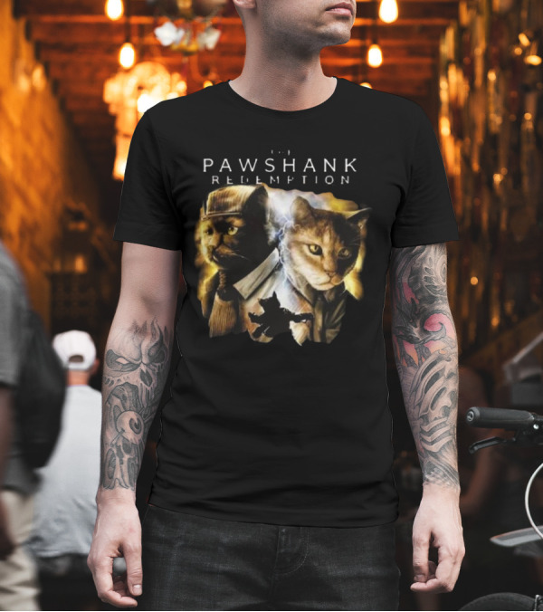 Pawshank Redemption Cat Movie Parody With Lightning And Cats In Prison Uniforms T-Shirt