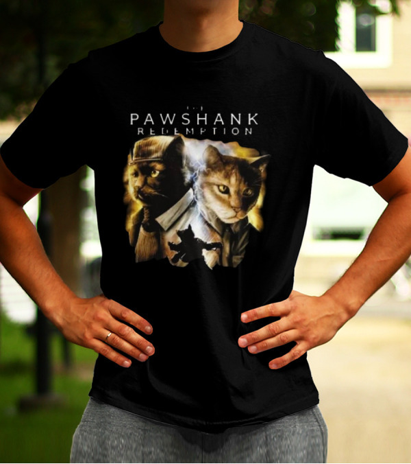 Pawshank Redemption Cat Movie Parody With Lightning And Cats In Prison Uniforms T-Shirt