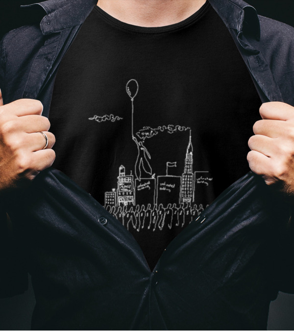 The Weeknd X Basquiat Hurry Up Tomorrow Floating Balloon City Scene T-Shirt