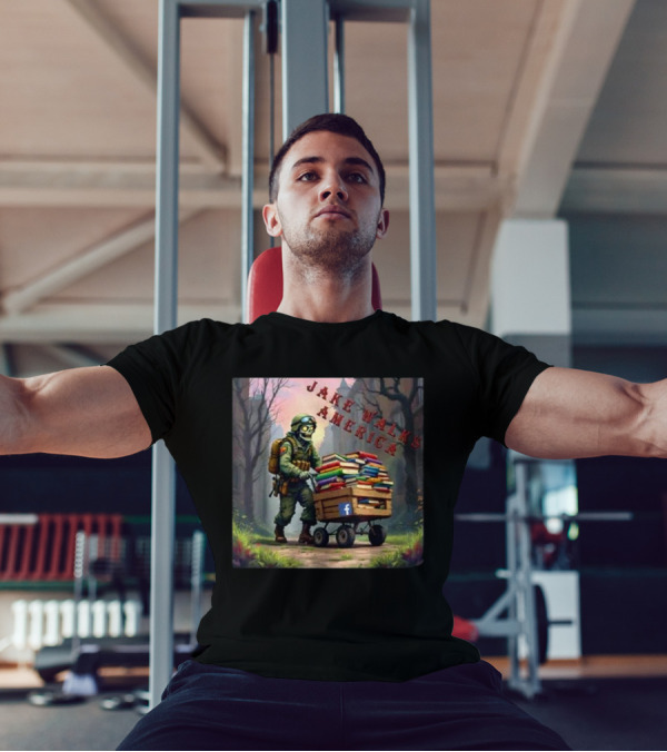 Zombie Soldier Pushing Book Cart Jake Walks America T-Shirt