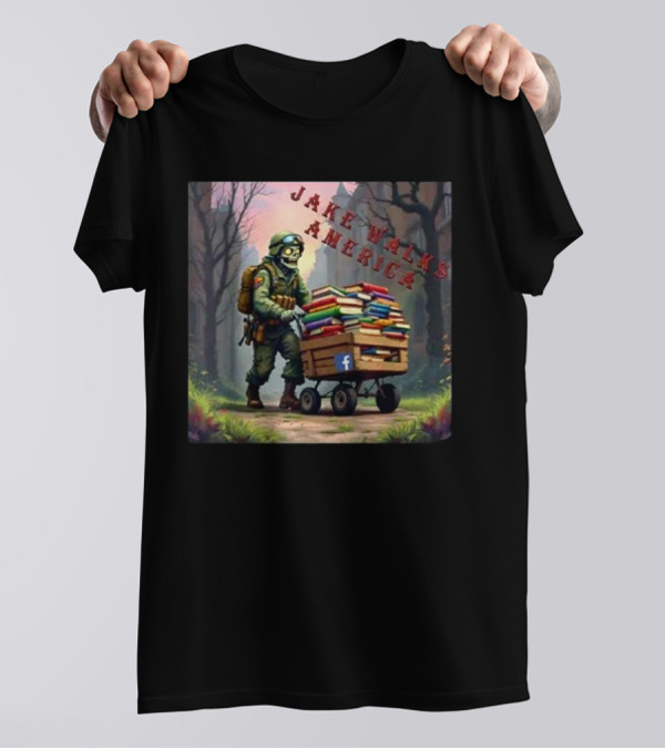 Zombie Soldier Pushing Book Cart Jake Walks America T-Shirt