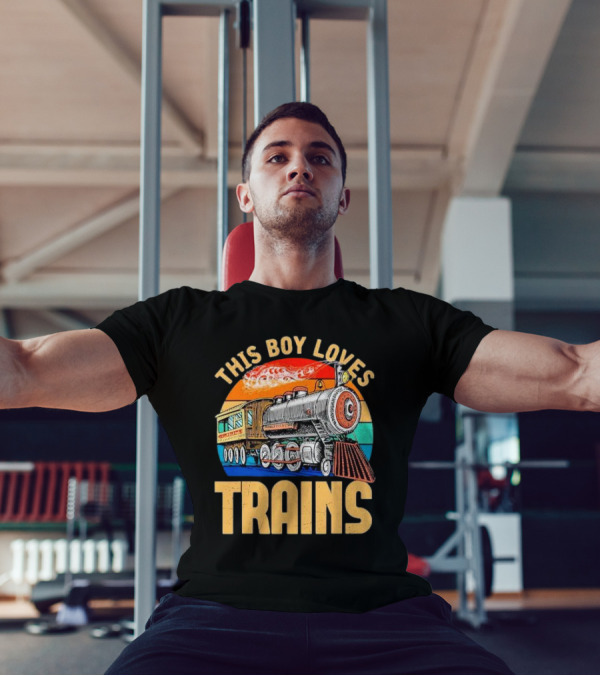 This Boy Loves Trains Vintage Steam Locomotive Railroad Enthusiast T-Shirt