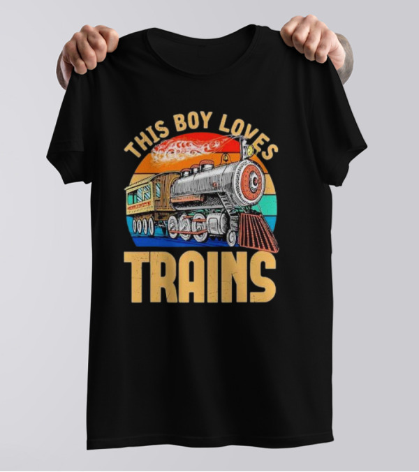 This Boy Loves Trains Vintage Steam Locomotive Railroad Enthusiast T-Shirt