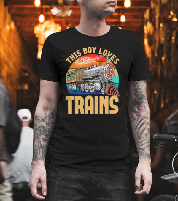 This Boy Loves Trains Vintage Steam Locomotive Railroad Enthusiast T-Shirt