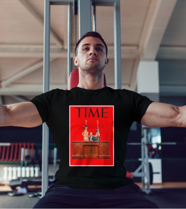 TIME Elon Musk And Melania Trump Desk Red Background T-Shirt
