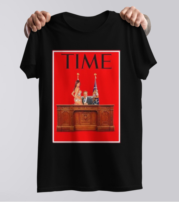 TIME Elon Musk And Melania Trump Desk Red Background T-Shirt