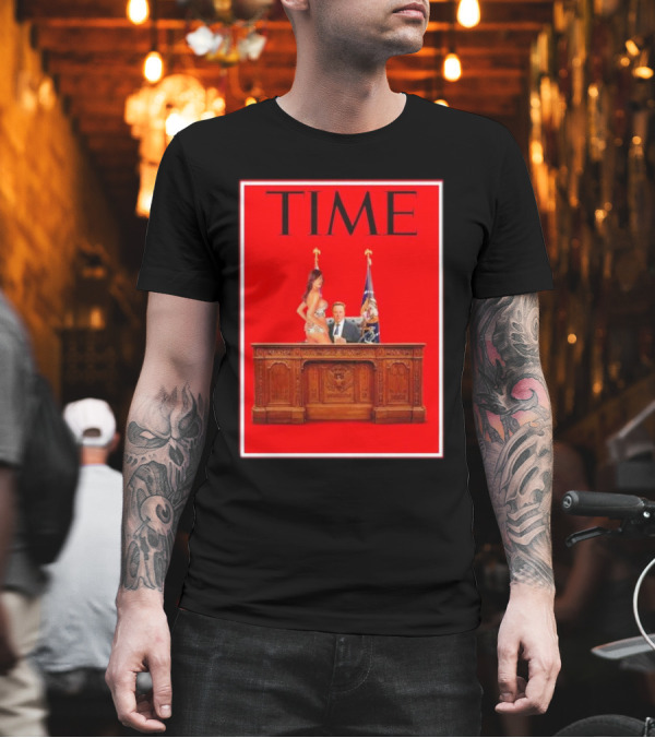 TIME Elon Musk And Melania Trump Desk Red Background T-Shirt