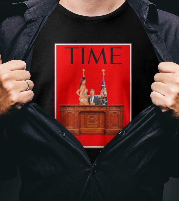 TIME Elon Musk And Melania Trump Desk Red Background T-Shirt