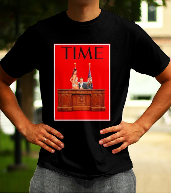 TIME Elon Musk And Melania Trump Desk Red Background T-Shirt