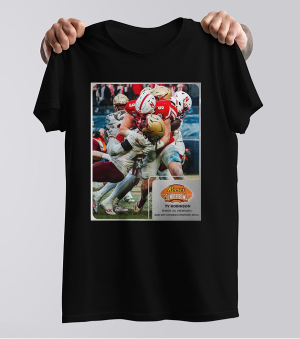 Reese's Senior Bowl Ty Robinson Senior DL Nebraska Bad Boy Mowers Pinstripe Bowl T-Shirt