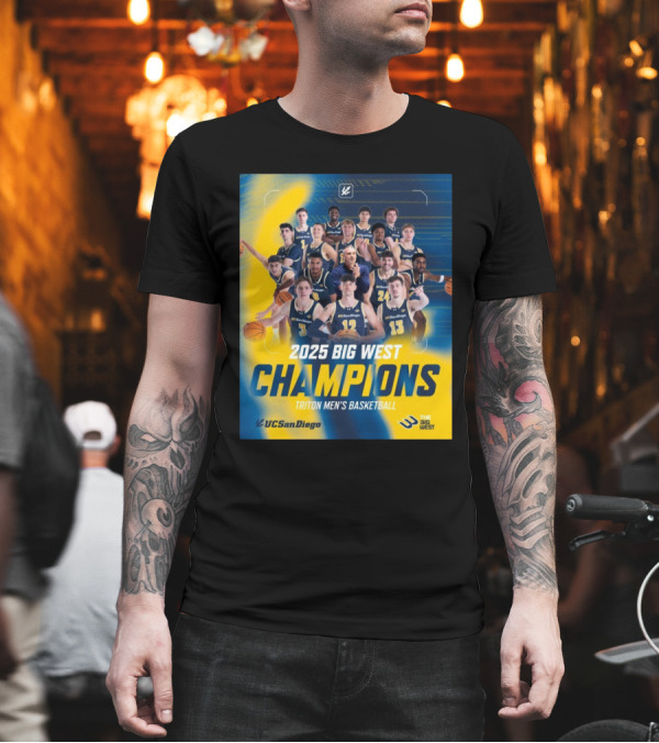 UC San Diego Triton Men's Basketball 2025 Big West Champions Team T-Shirt
