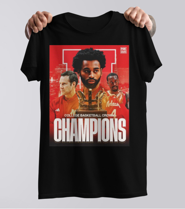 FOX College Hoops Nebraska Basketball College Basketball Crown Champions T-Shirt