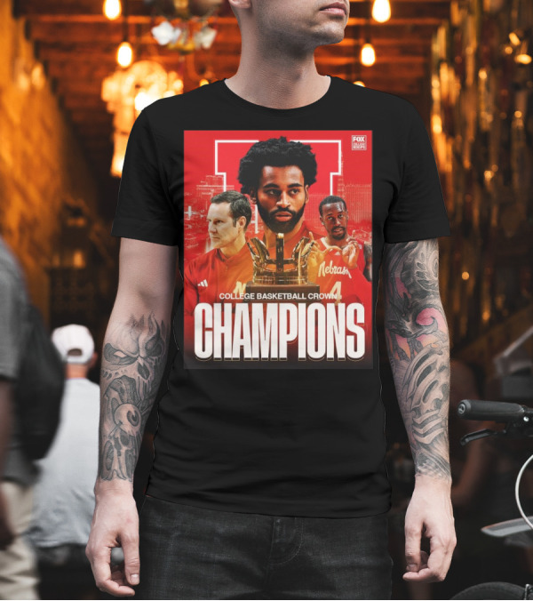 FOX College Hoops Nebraska Basketball College Basketball Crown Champions T-Shirt